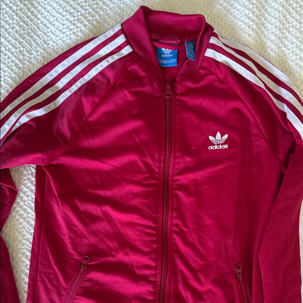 Adidas Kids Magenta Jacket with White Stripes - Picture 3 of 5